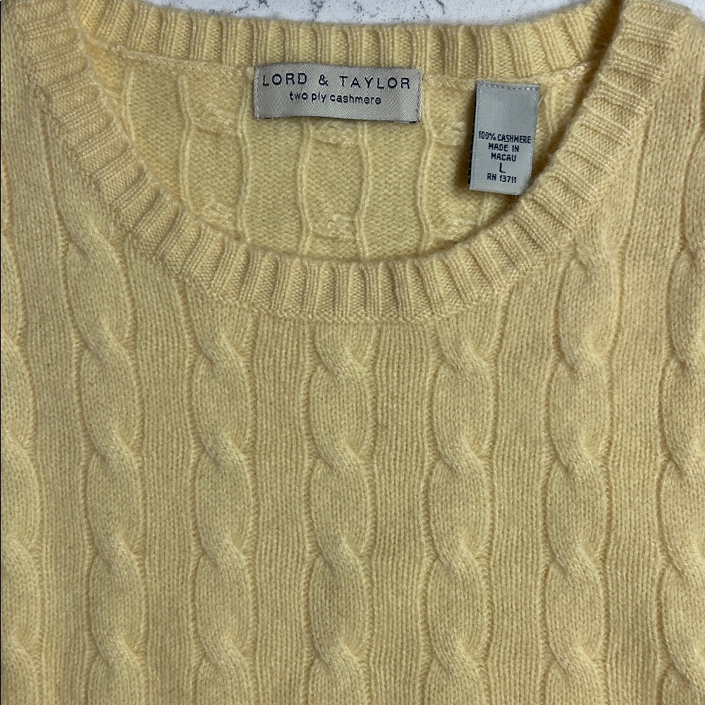 Lord and Taylor 100% Cashmere Soft Yellow Cable Knit Sleeveless Top - Picture 2 of 3
